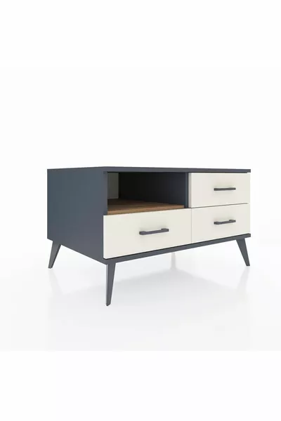 Kronos Dresser Single Shelf 3 Drawers Anthracite-Pine/Travertine
