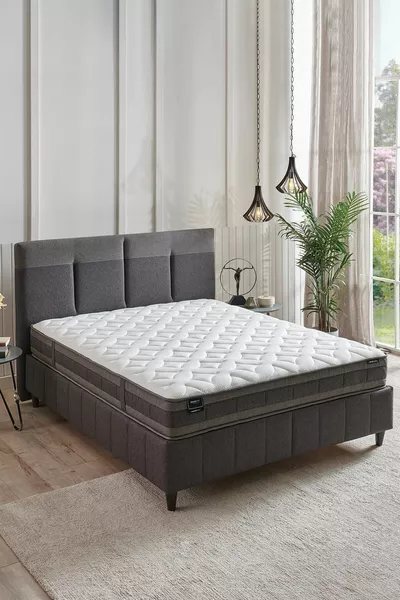 Dream Line Bed Base Headboard 3-Piece Set - Dark Gray, Anthracite