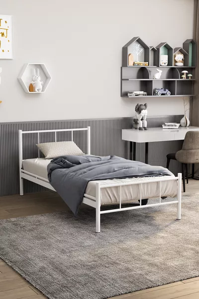 Mira Metal Bed Frame White Single Iron Bed
