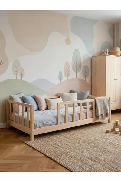 Natural Wood Montessori Children's Bed cm