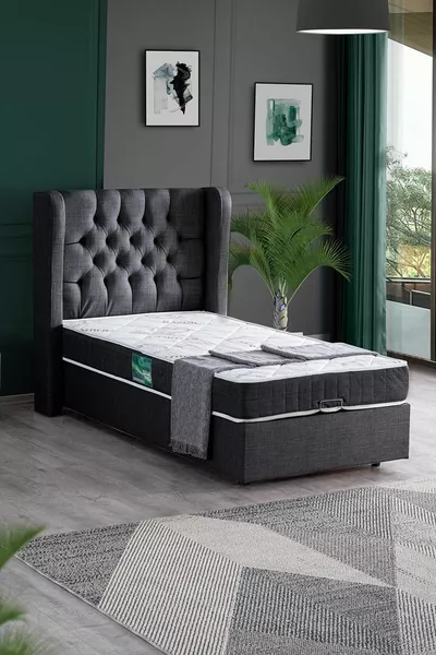 Комплект легло Riga с единична база и табла Comfort, цвят антрацит