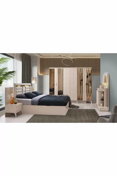 Helsinki Bedroom - MDF - Taupe - 6 Doors and Mirror - Without Base - With Slats - Free Delivery and Assembly