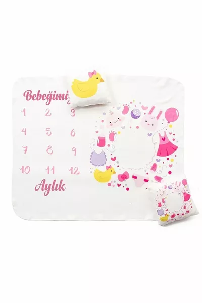 Hediyesepeti Newborn Baby Girl Birth Gift Monthly Concept Photo Blanket