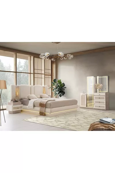 Camera da letto DUBAI con base e LED in MDF