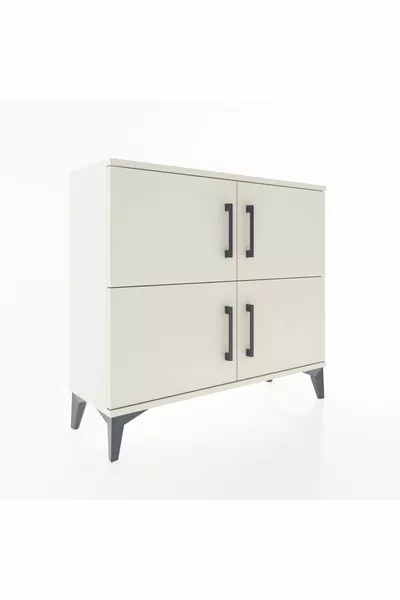 Commode Arges 3 étagères 4 portes Pierre de lune-Pierre de lune