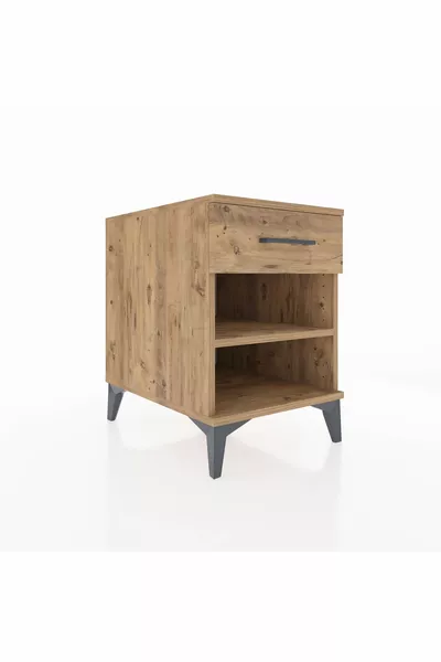Table de chevet Kronos avec une étagère et un tiroir, pin-pin