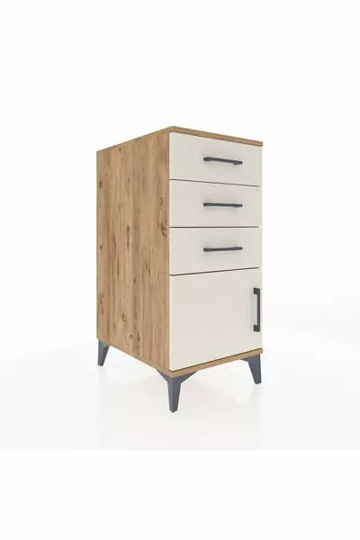 Table de chevet Kronos avec 3 tiroirs et 1 porte en pin-onyx
