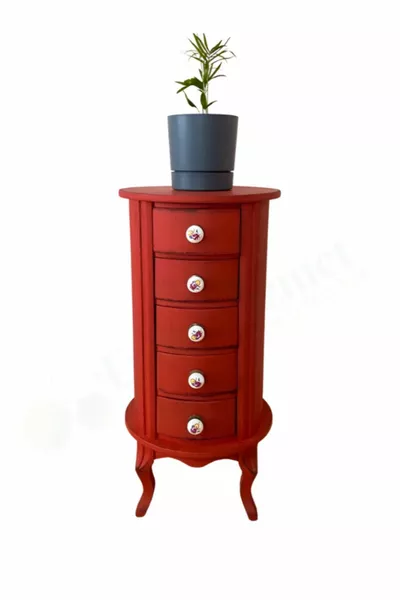 Table de chevet ronde à 5 tiroirs avec porte-plantes