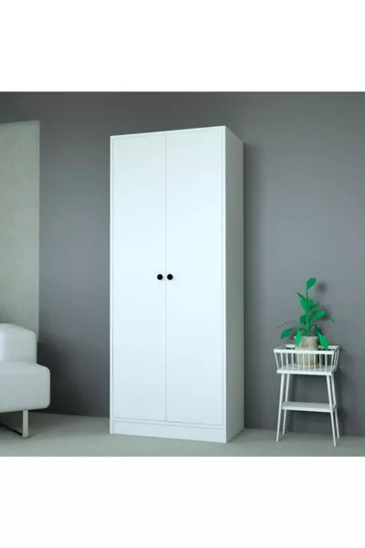 Vegas Armoire à vêtements avec tringle et étagère N°4 Blanc