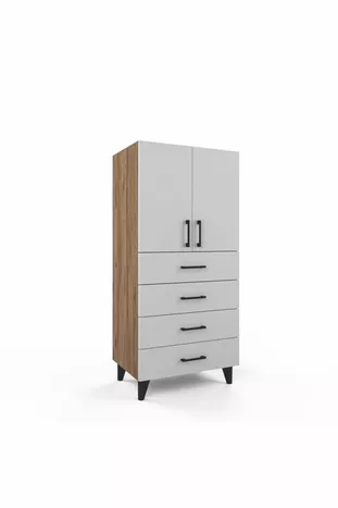 Commode Rio - Pin Atlantique / Blanc - Avec tiroirs - Avec portes