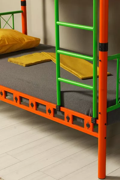 Carme Young Children's Room Metal Bunk Bed and Bed Orange Green