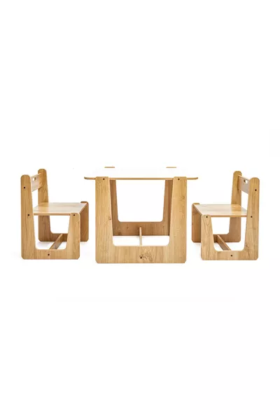 2-4 Years Old Turna Wooden Montessori Activity Play Work Table and Chair Set (1 Table + 2 Chairs)