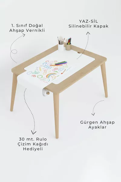Wooden Activity Play Table with 2 Chairs, Water-Resistant Kids' Table