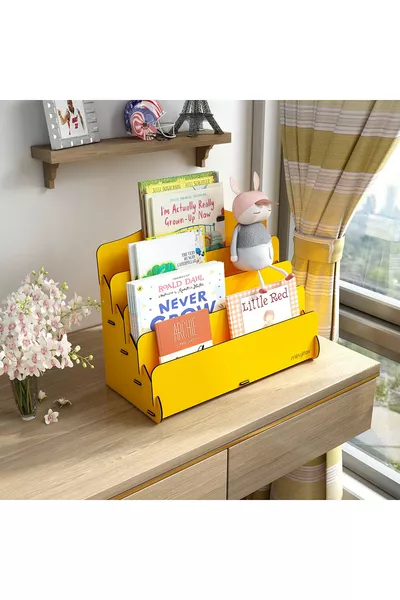 Mini Lucky Montessori Children's Library 4-Shelf Wooden Kids' Room Bookshelf Desktop Mini Bookshelf