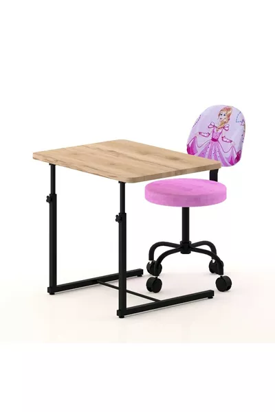 Princess Cinderella Patterned Children's Study Set with Wheeled Chair and Desk