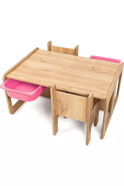 Kids' Table for 2 – Walnut MDF - PINK with Drawer