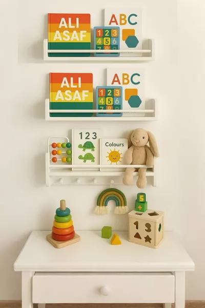 Étagère Montessori 3 modules en MDF, bibliothèque éducative blanche