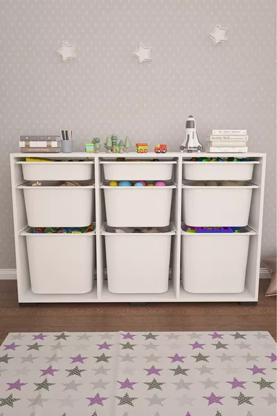 Bofi Ultra Profondo 9 Cesti Bianchi Armadio Multiuso per Giocattoli da Cucina