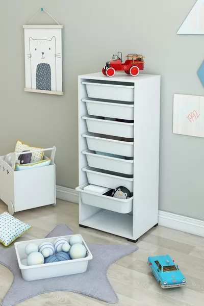 Armoire polyvalente blanche à 8 paniers, armoire de cuisine, armoire à jouets pour enfants, organiseur de jouets