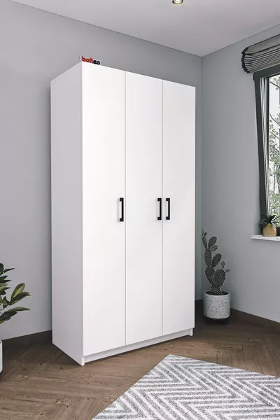 3-türiger Kleiderschrank mit 8 Regalen, Kleiderschrank Weiß
