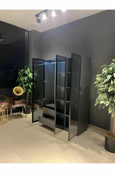 Armoire modulable Esla avec 3 portes vitrées,  % MDF (installation incluse)