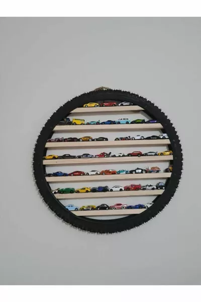 Étagère murale en forme de roue avec lumière jaune, décoration en bois, parking pour enfants en caoutchouc, lampe de nuit éducative Montessori