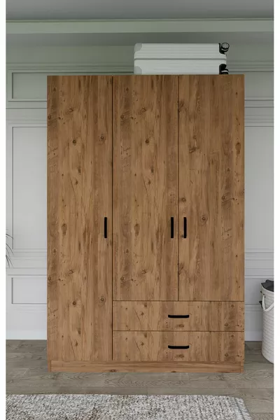 Yaman Çam 3-Door 2-Drawer Wardrobe - Closet
