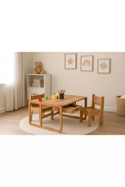 Children's Activity Play Table - Study and Dough Table - 2 Chairs - MDF - x x cm