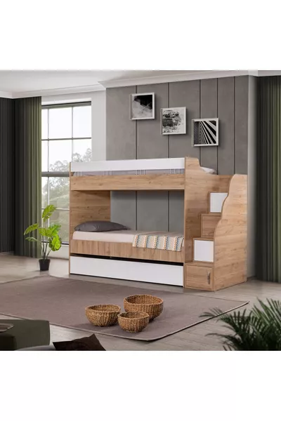 BUNK BED, CADIZ-WHITE BUNK BED WITH SMALL BED