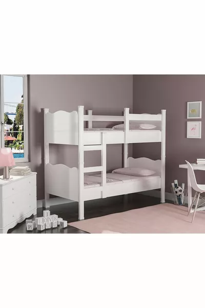Letto a castello doppio smontabile con profili in MDF bianco