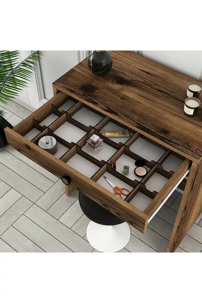 Lisbon Mini Mirrored Makeup Vanity Dresser - Walnut