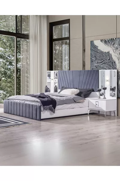 Rio Gümüş Yatak Odası Takımı (Dolap + Şifonyer + Komodin + Karyola)