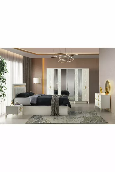 Bükreş Yatak Odası-mdf-aytaşı-6 Kapaklı Ve Aynalı-bazasız Traversli-ücretsiz Nakliye Ve Montaj