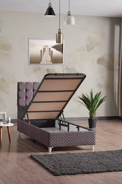 Bengü Single Bed Base Headboard Set Gray *