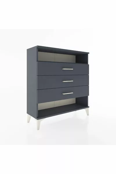 Comò Arges con Singolo Ripiano e 3 Cassetti Antracite-Antracite