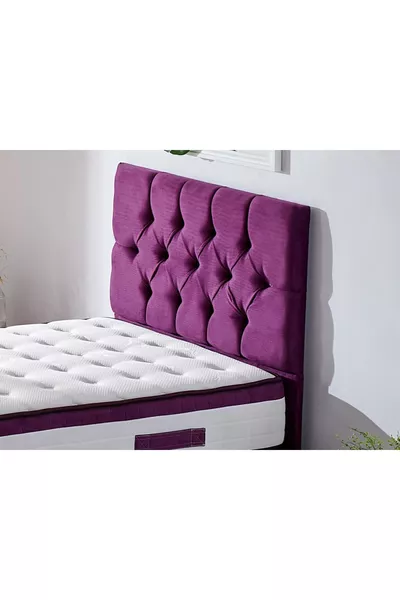 Niron Violet Başlık - Tek Kişilik Yatak Başlığı, Taşlı Kapitoneli Mor Kumaş Baza Başlığı