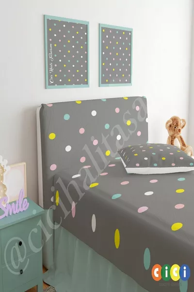 Bed Base Headboard Cover Gray Background with Colorful Polka Dots