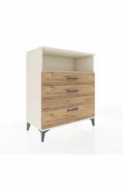 Commode Hyperion à une étagère et 3 tiroirs Pierre de lune-Pin