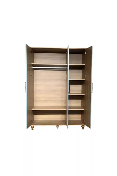 Mobile elegante a 3 ante in MDF blu | Con ante Rehau | Gambe in legno di faggio