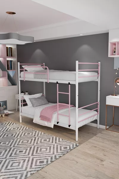Letto a Castello Trend Compatibile con Materasso Rosa Chiaro con Struttura Metallica Smontabile