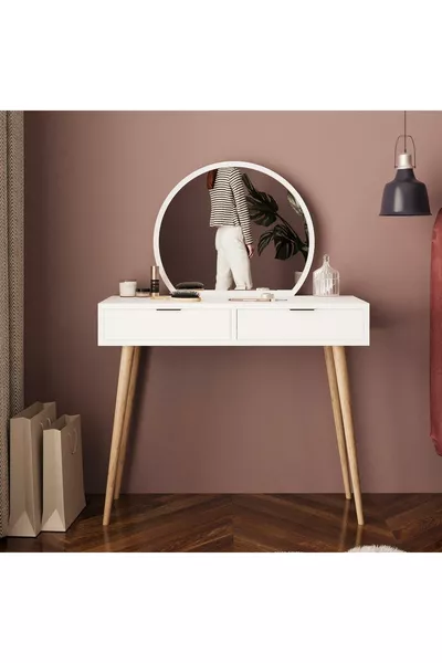Lucy Tavolo da Trucco – Bianco | Con Specchio, Organizer per Gioielli, Design Elegante