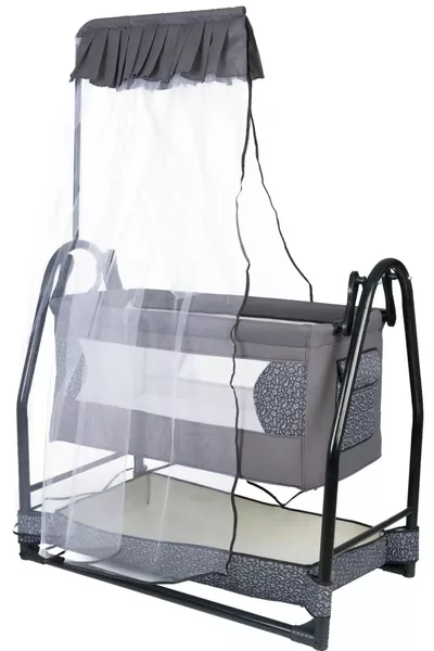 Schaukelbabybett mit Moskitonetz und Baldachin, fixierbares graues Babybett