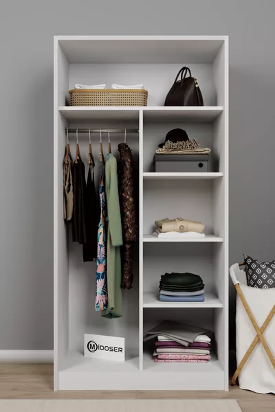 Armoire à deux portes Lucas et placard multifonction - Blanc mat