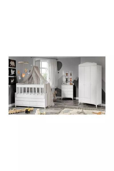 Culla a dondolo economica in MDF con doppio cassetto bianca % MDF