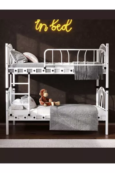 Argimo Orchid Youth Room Metal Bunk Bed and Bed x White
