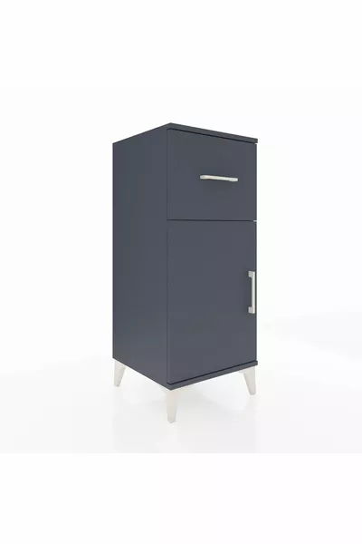 Comodino Hyperion con un ripiano, un cassetto e una porta, Antracite-Antracite