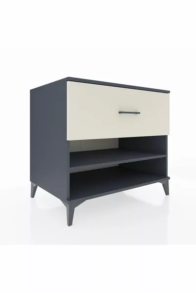 Commode Kronos à une étagère et un tiroir Anthracite-Vert de mer