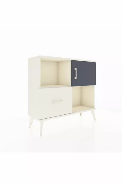Commode Arges avec 2 étagères, 1 tiroir et 1 porte, couleur Pierre de Lune-Anthracite/Pierre de Lune