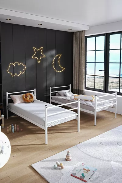 Letto a castello Trend compatibile con materasso, bianco, smontabile, in metallo