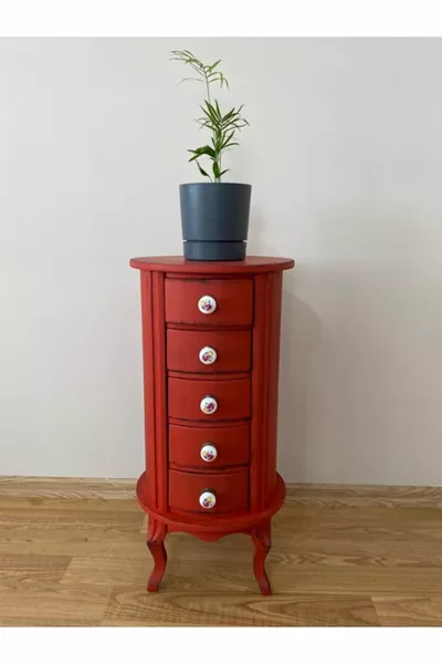 Table de chevet ronde à 5 tiroirs avec porte-plantes